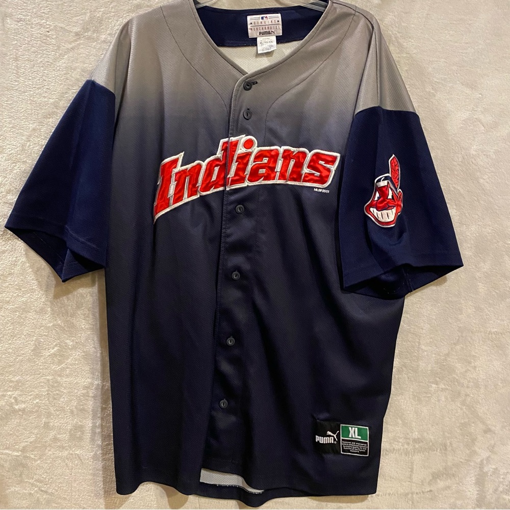 Cleveland Indians Shirt Men’s XL Blue Ombré Button Down Puma Short Sleeve